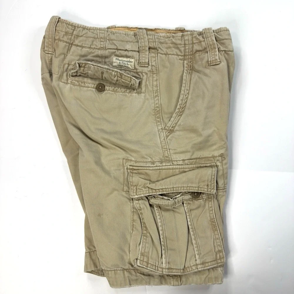 Vintage Y2K Abercrombie & Fitch Cargo Shorts‎ Mens Size 28 Tan Camo Drawstring